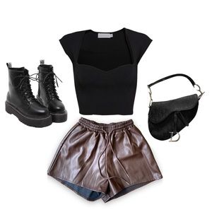 CHARLOTTE RUSSE BROWN FAUX LEATHER SHORTS